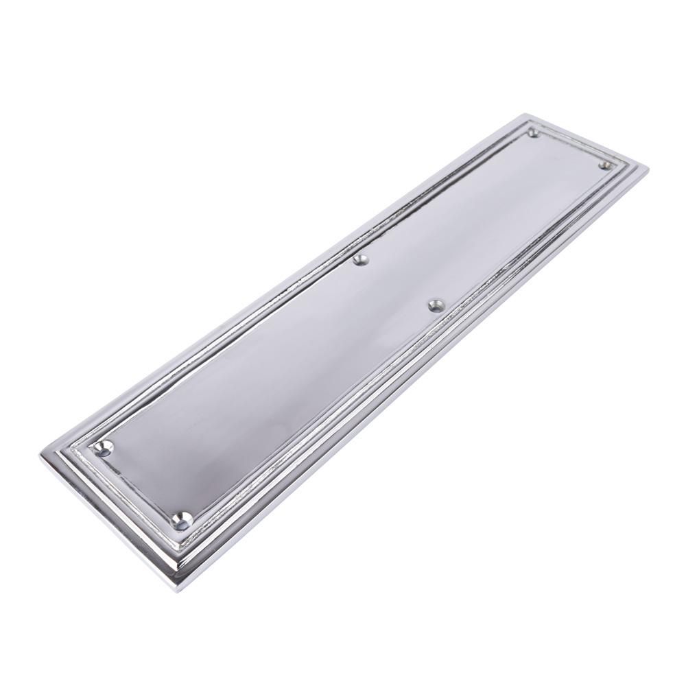 Dart Heavy Cast Brass Door Push Finger Plate - Edged - 308mm x 76mm - Polished Chrome