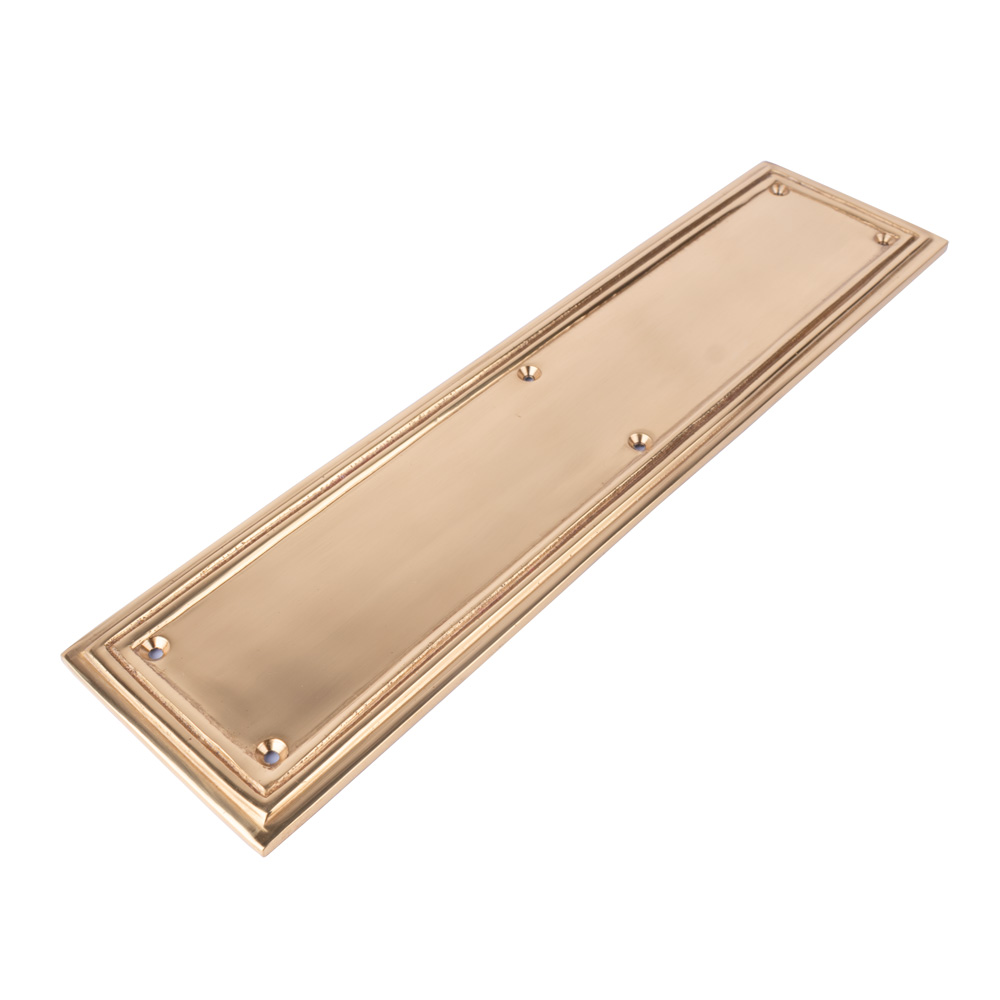 Dart Heavy Cast Brass Door Push Finger Plate - Edged - 308mm x 76mm - Polished Brass