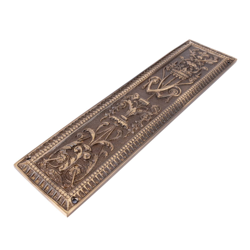 Dart Heavy Cast Brass Door Push Finger Plate - Period Design - 310mm x 76mm - Antique Brass