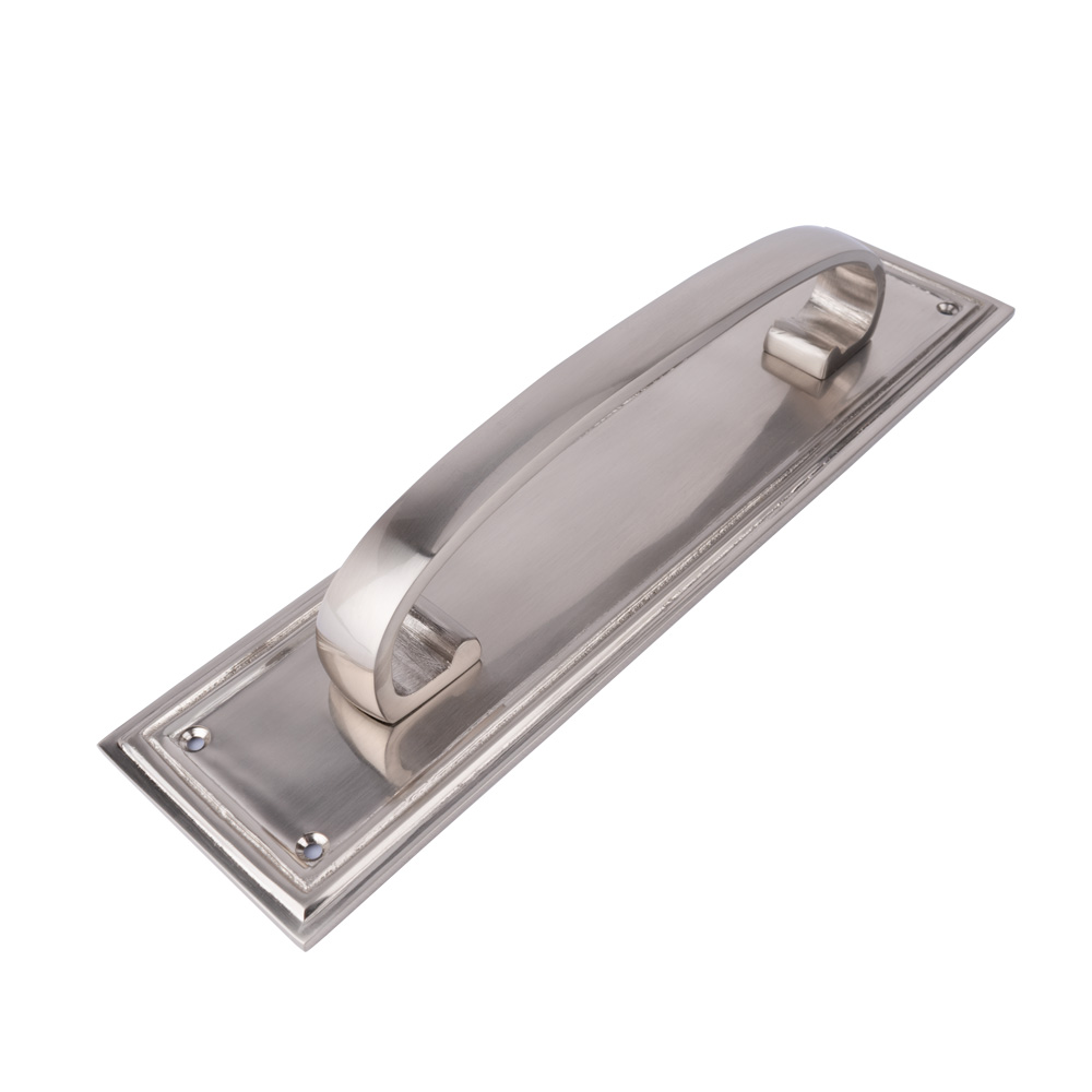 Dart Pull Handle on Finger Plate - Edged - 308mm x 76mm - Satin Nickel