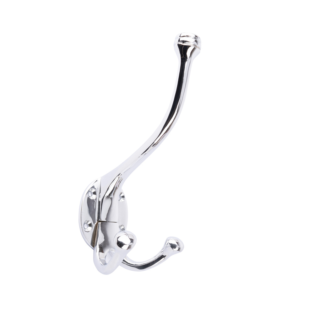 Dart Cast Brass Hat & Coat Hook with Double Hook - 150mm x 95mm - Polished Chrome