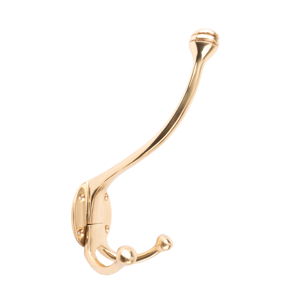 Dart Hat & Coat Hook with Double Hook - 170mm x 120mm - Polished Brass