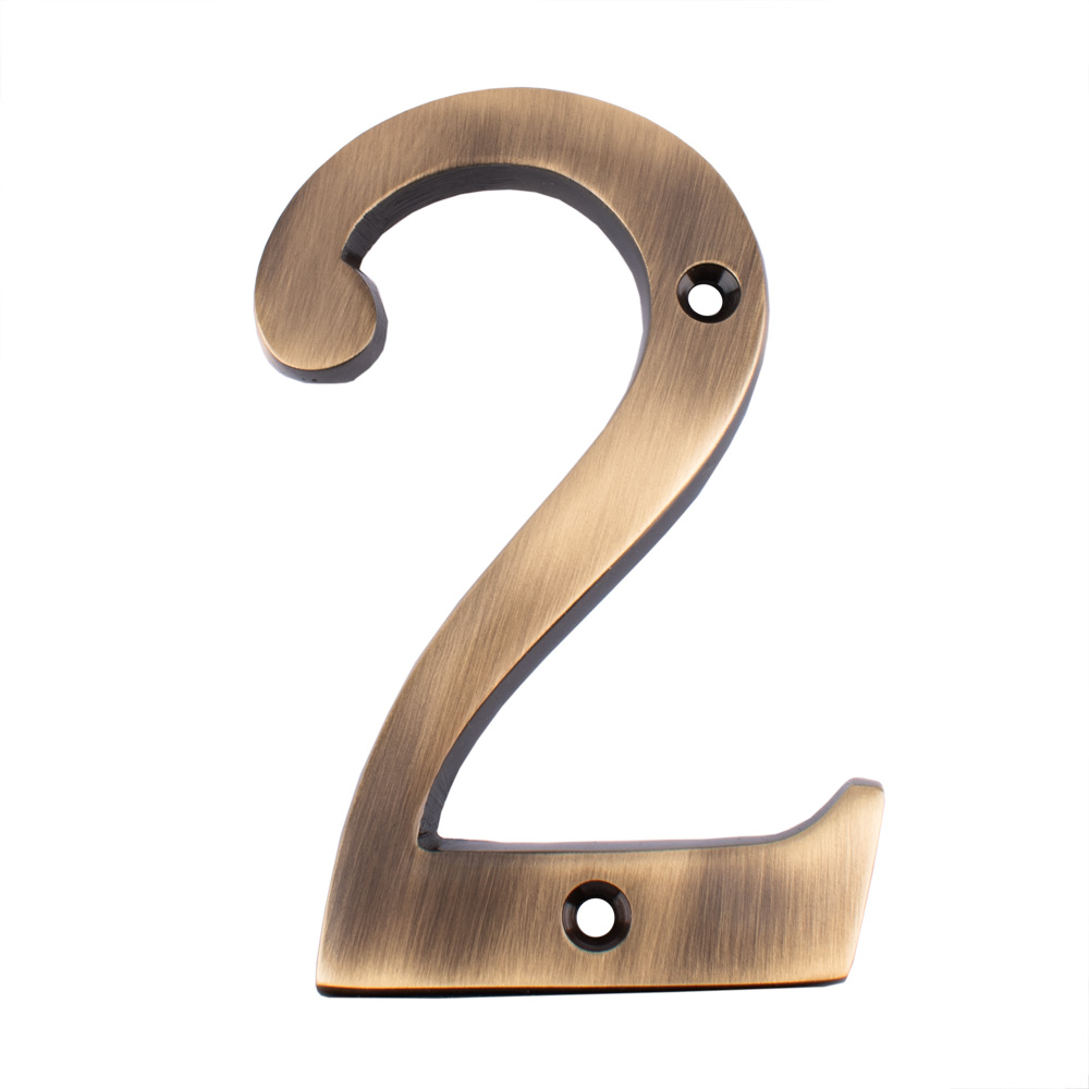 Dart Number 2 Door Numeral - Antique Brass