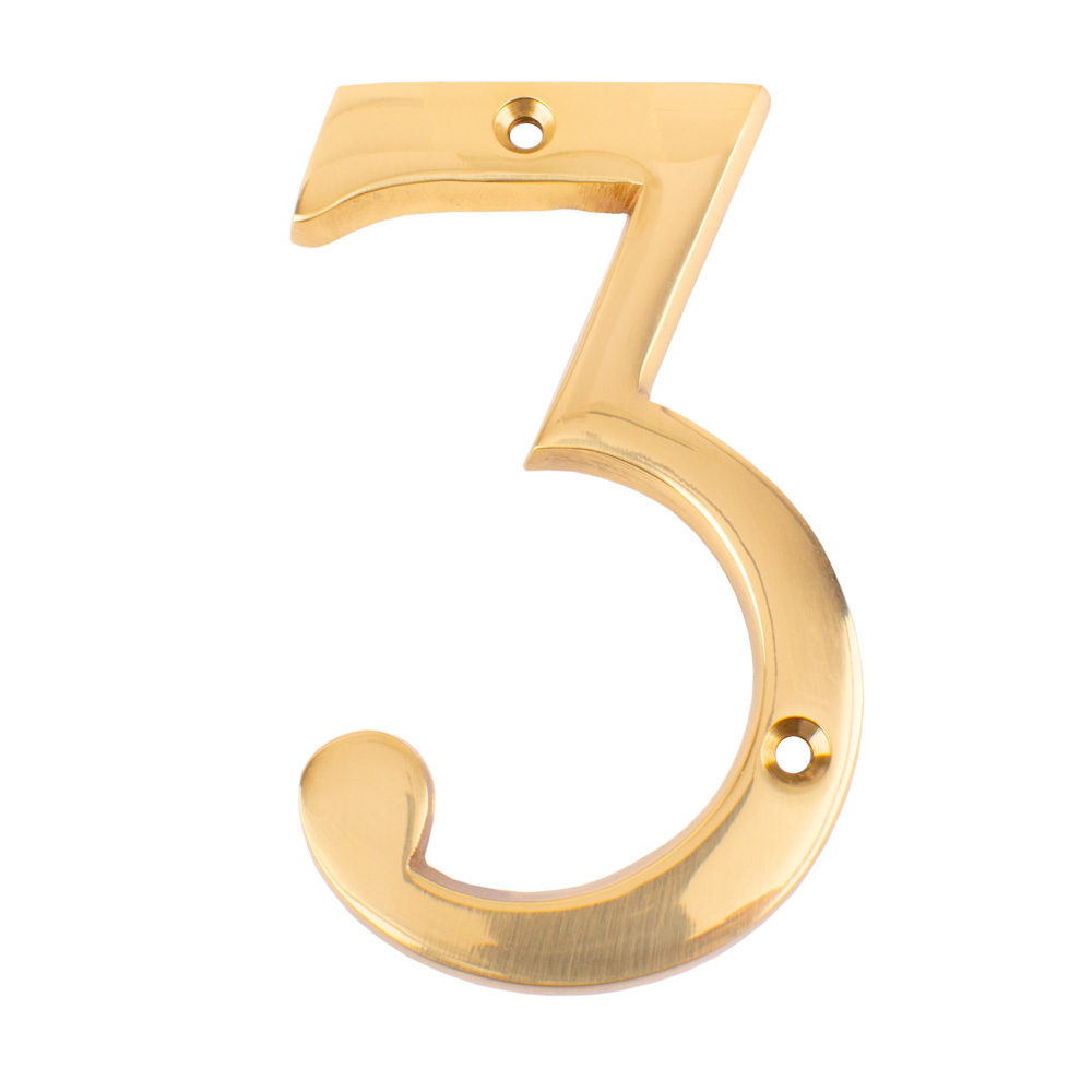 Dart Number 3 Door Numeral - Polished Brass