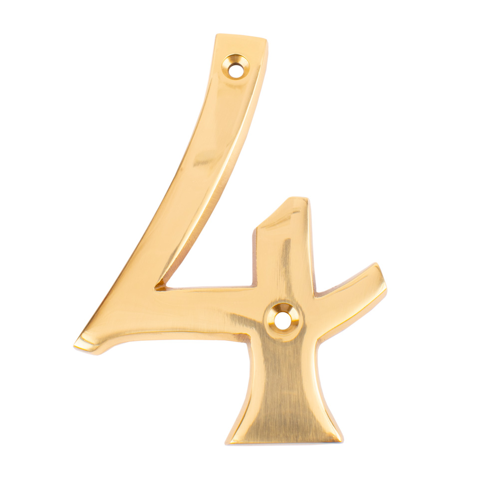 Dart Number 4 Door Numeral - Polished Brass