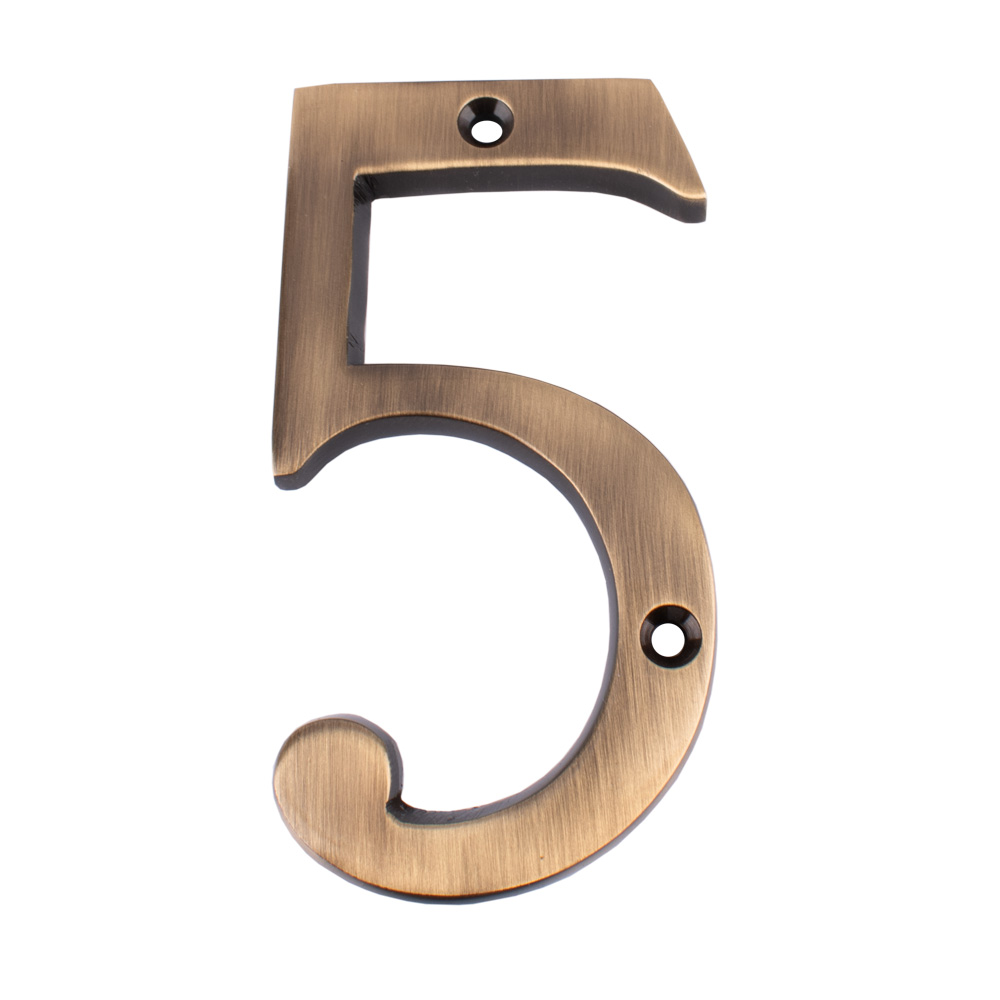 Dart Number 5 Door Numeral - Antique Brass