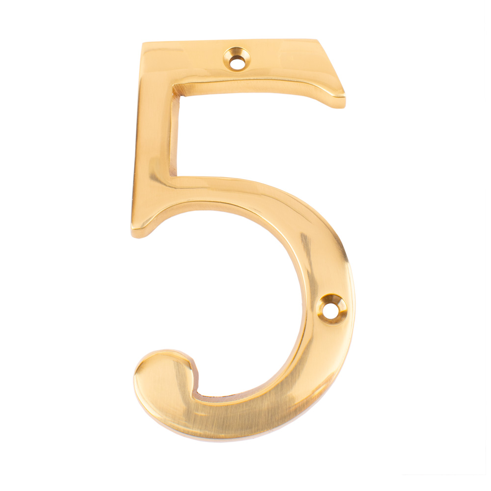 Dart Number 5 Door Numeral - Polished Brass