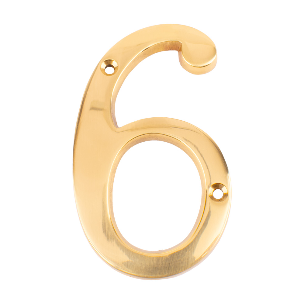 Dart Number 6 Door Numeral - Polished Brass