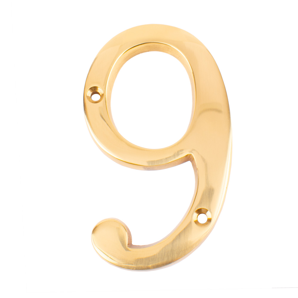 Dart Number 9 Door Numeral - Polished Brass
