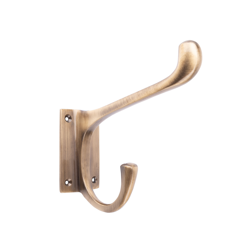 Dart Hat & Coat Hook with Square Base - 125mm x 132mm - Antique Brass