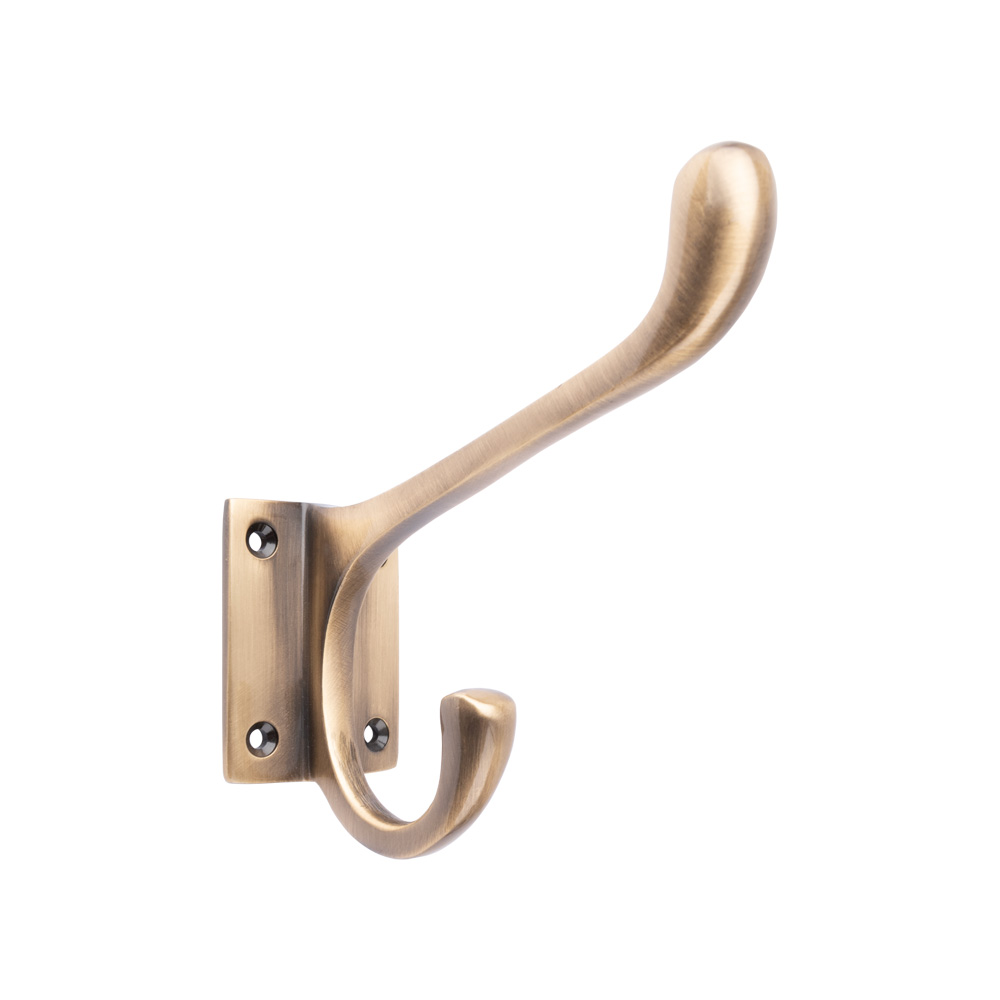 Dart Hat & Coat Hook with Square Base - 90mm x 120mm - Antique Brass