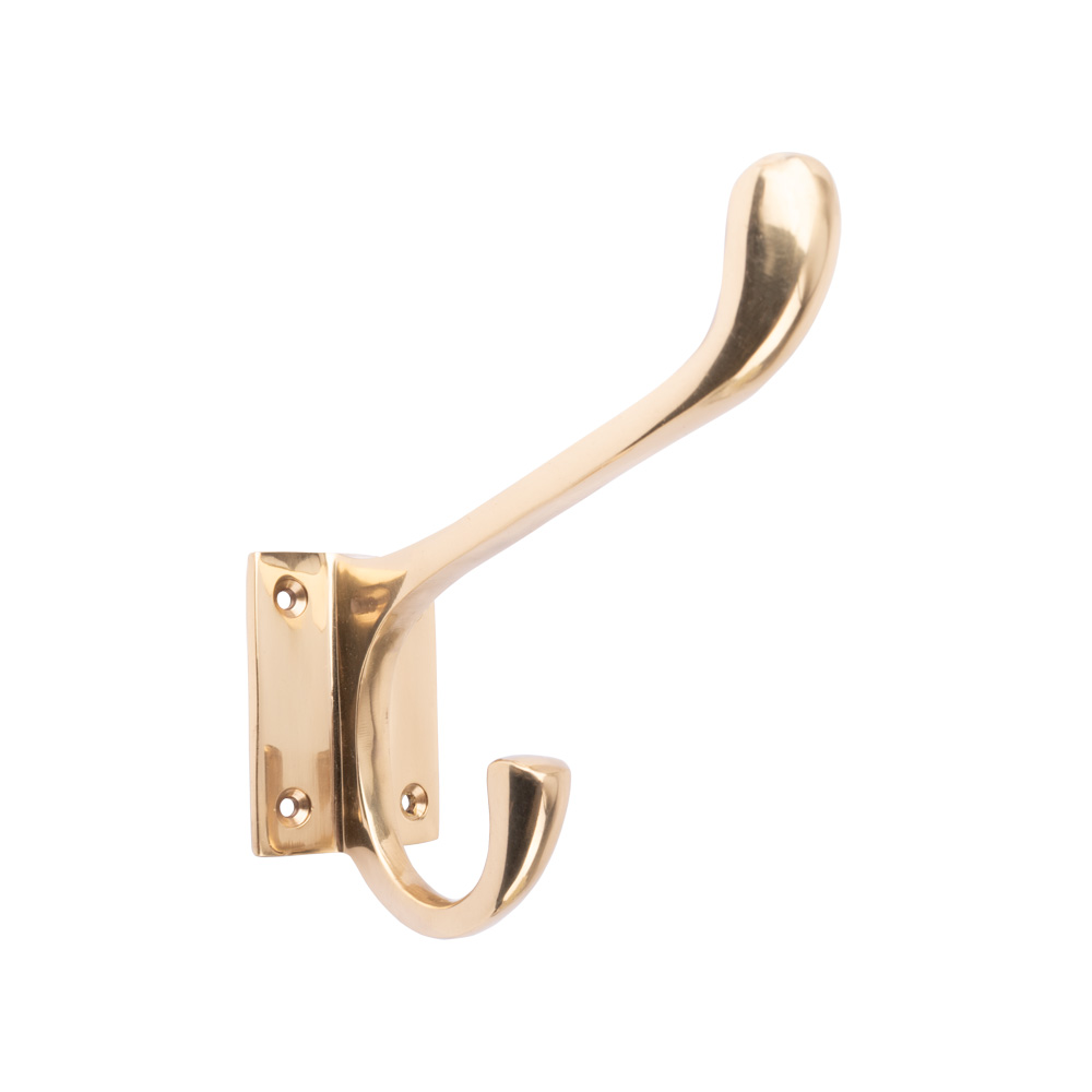 Dart Hat & Coat Hook with Square Base - 90mm x 120mm - Polished Brass