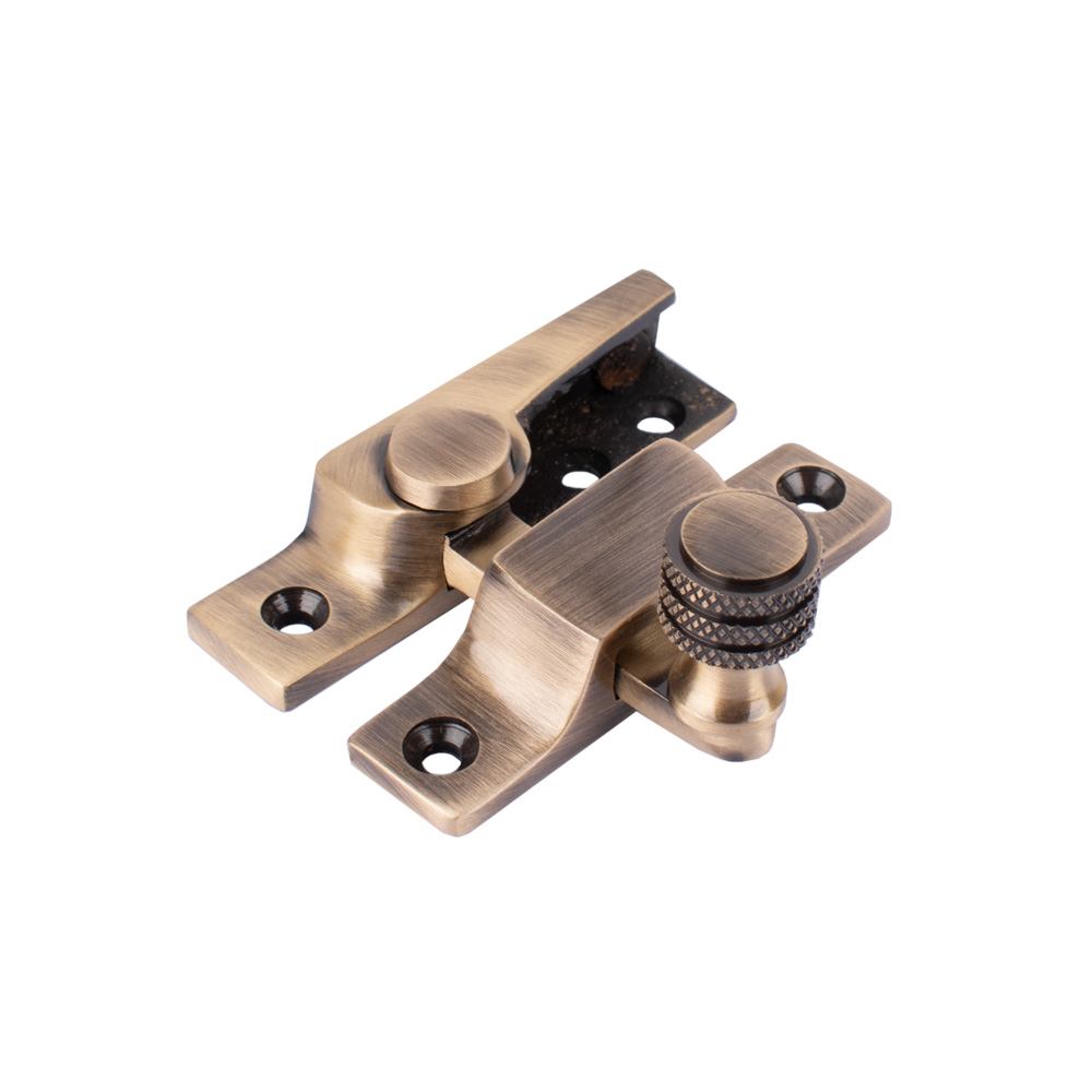 Sash Heritage Straight Arm Fastener with Knurled Knob Narrow (Non Locking) - Antique Brass